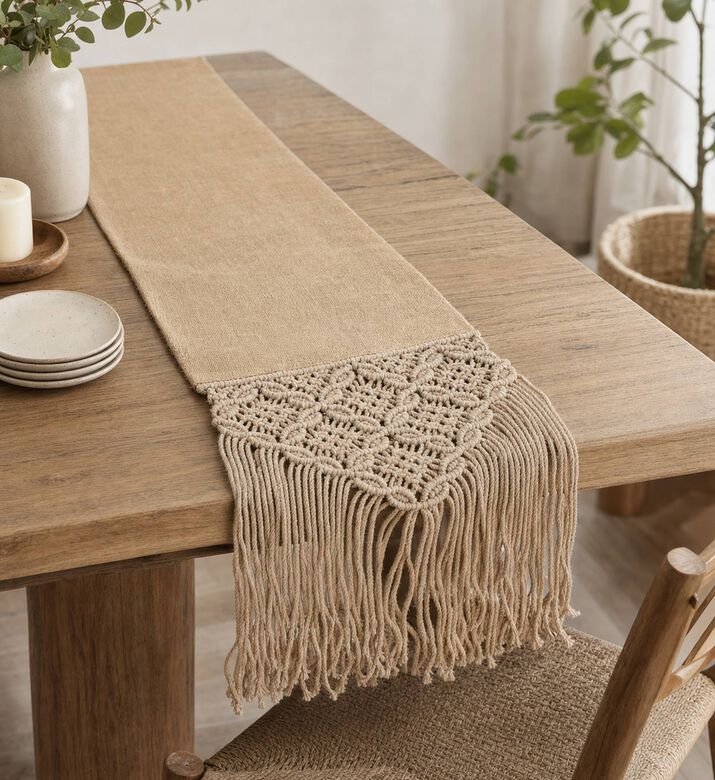 Home Deco and More Ford Natural Jute Table Runner, Beige, Model View
