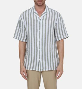 قميص كتان مخطط بأزرار لأسفل