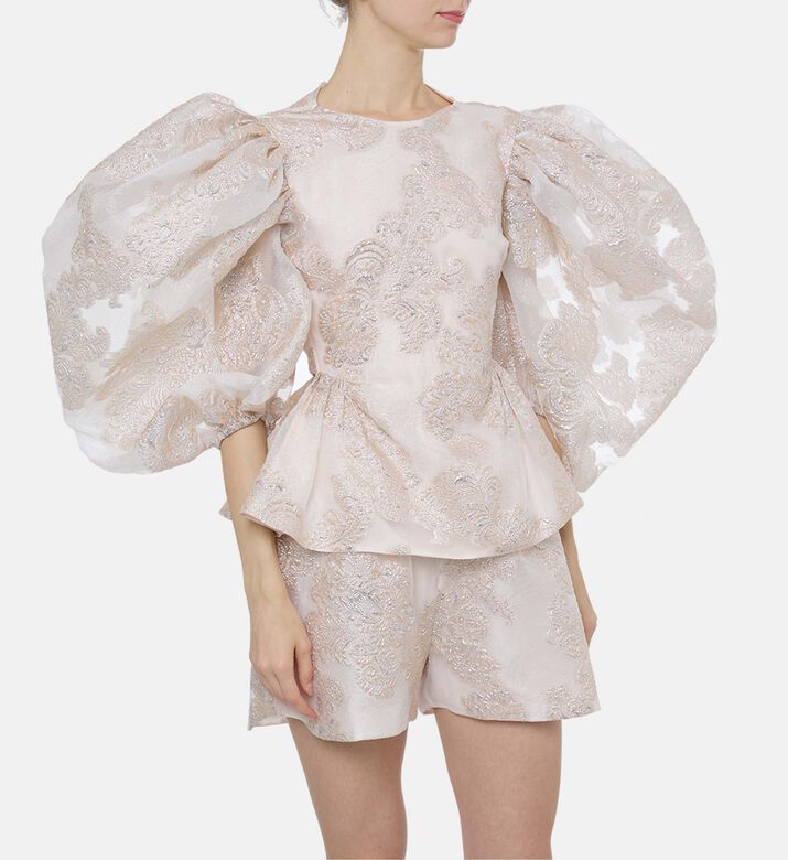 Anouki All-over Metallic Floral Peplum Top, Model View