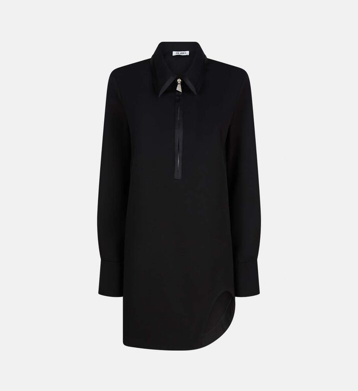 فستان قصير بأكمام طويلة وسحاب للإغلاق