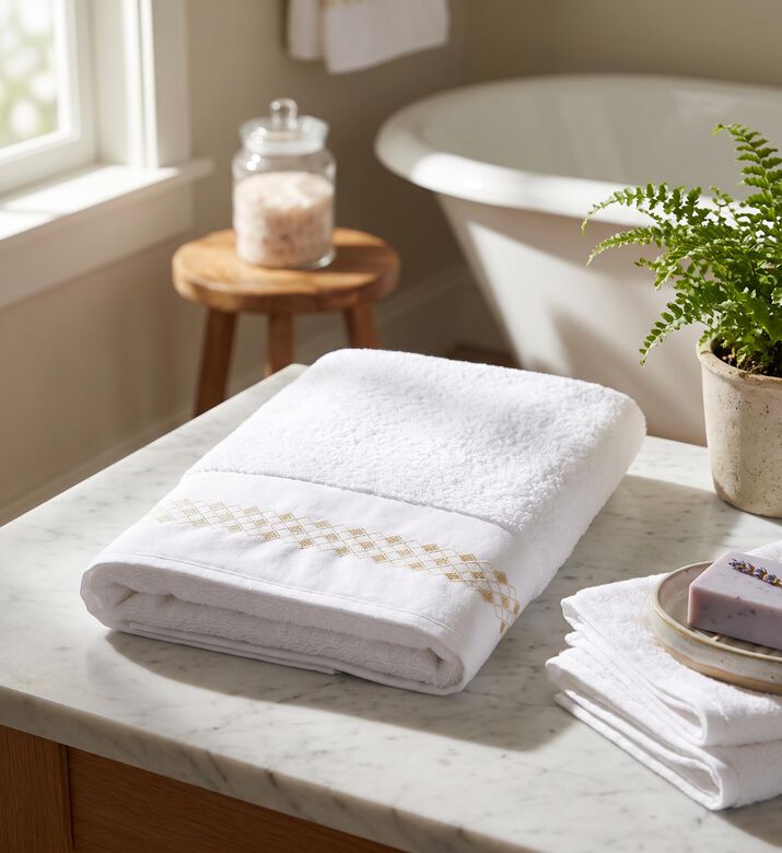 Dea Liri Embroidered Towel, Model View