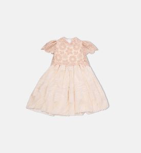 فستان مطرز بأزهار بأكمام قصيرة