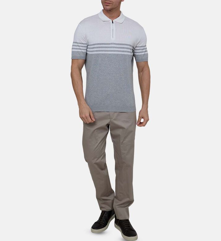 قميص بولو قطن بسحاب بألوان متباينة