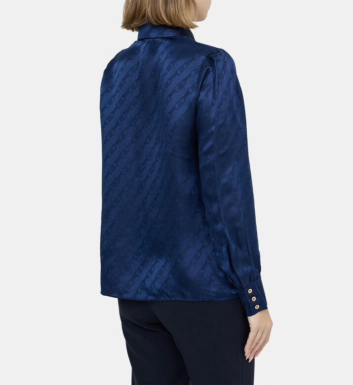 Tie Embossed Long Sleeve Blouse Tie Embossed Long Sleeve Blouse