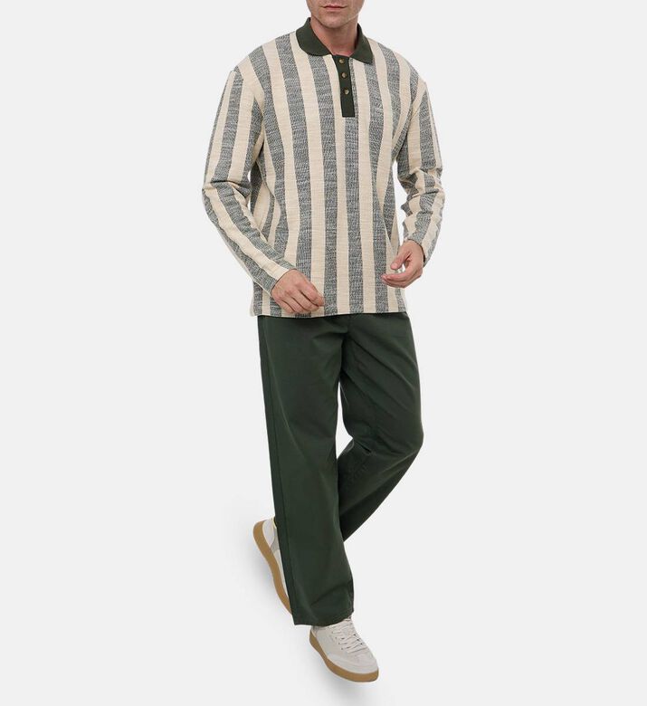 Les Deux Bowie Jacquard Long-sleeve Jersey Polo, Olive, M, Model View