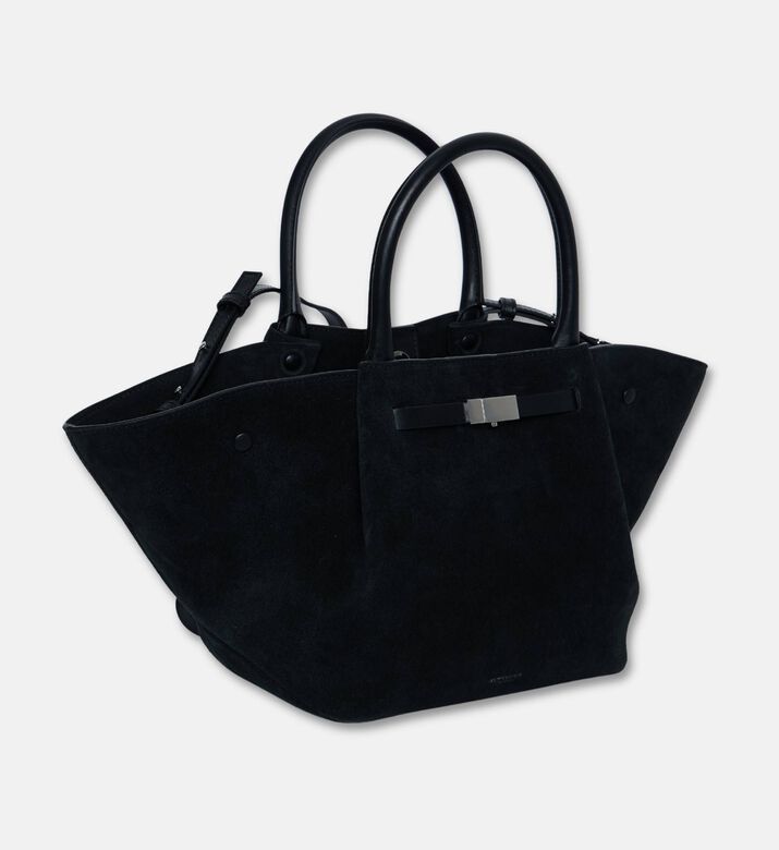 Demellier The Midi New York Suede Tote Bag, Black, Packshot View
