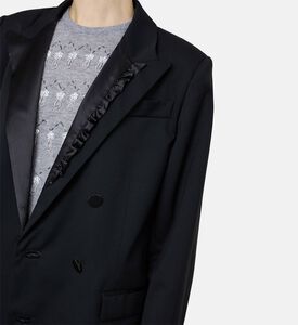 جاكيت بياقة بطية ساتان بصفي أزرار