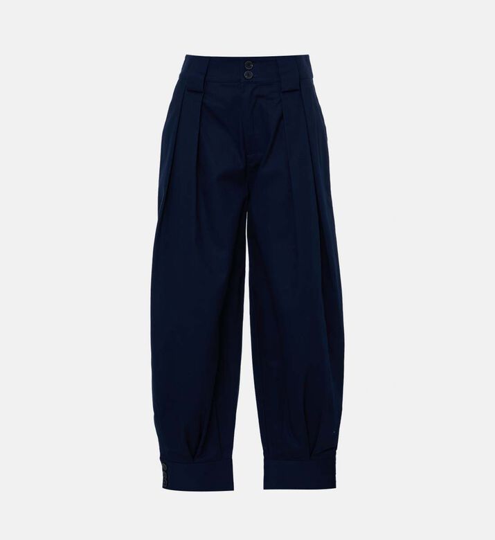 Pleated Wide-leg Denim Pants
