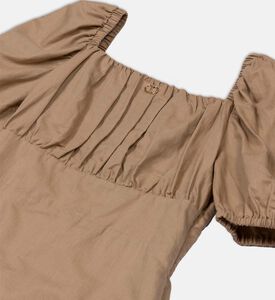 فستان قصير بأكمام منفوخة كتان