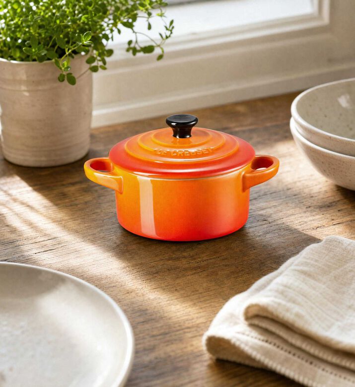 Le Creuset Stoneware Mini Round Cocotte, Orange, 10-cm, Model View