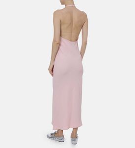 فستان متوسط الطول بدون أكمام بتفصيل معدني