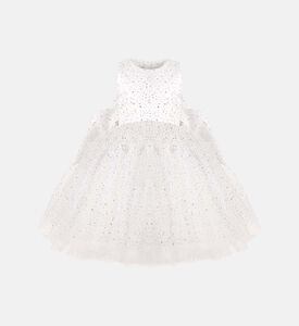 فستان تول بطبعة قماش فضي