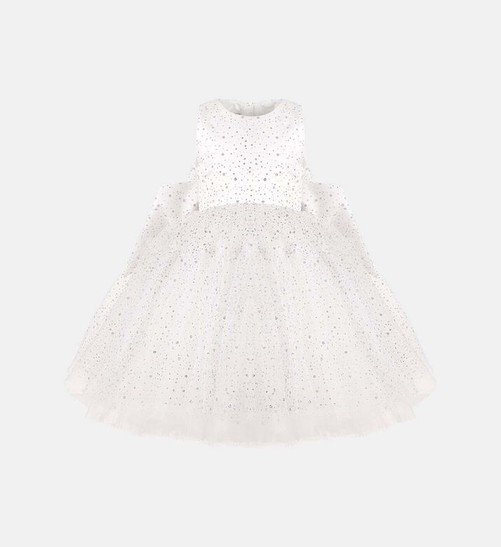 فستان تول بطبعة قماش فضي