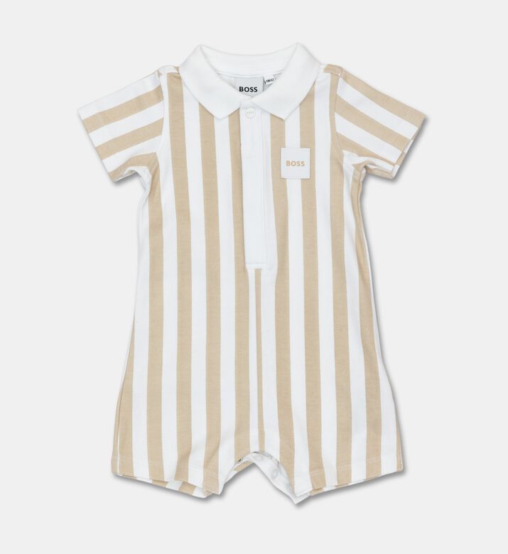 Boss Striped Organic Cotton Playsuit, Grey, 6m, Packshot View