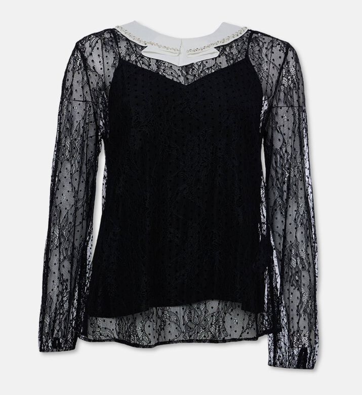 The Kooples Lace Detail Long-sleeve Top, Packshot View