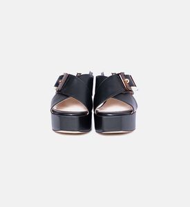 حذاء مفتوح من الخلف جلد بنعل عالٍ