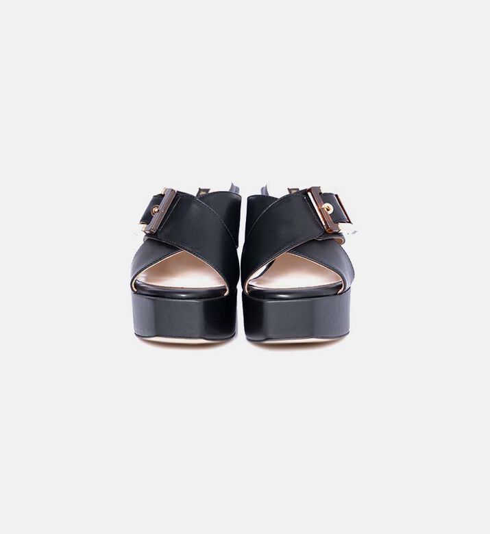 حذاء مفتوح من الخلف جلد بنعل عالٍ