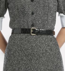 Luisa Spagnoli Dogale Croc-embossed Slim Belt, Black, Model View