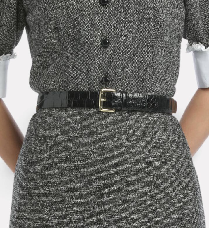 Luisa Spagnoli Dogale Croc-embossed Slim Belt, Black, Model View