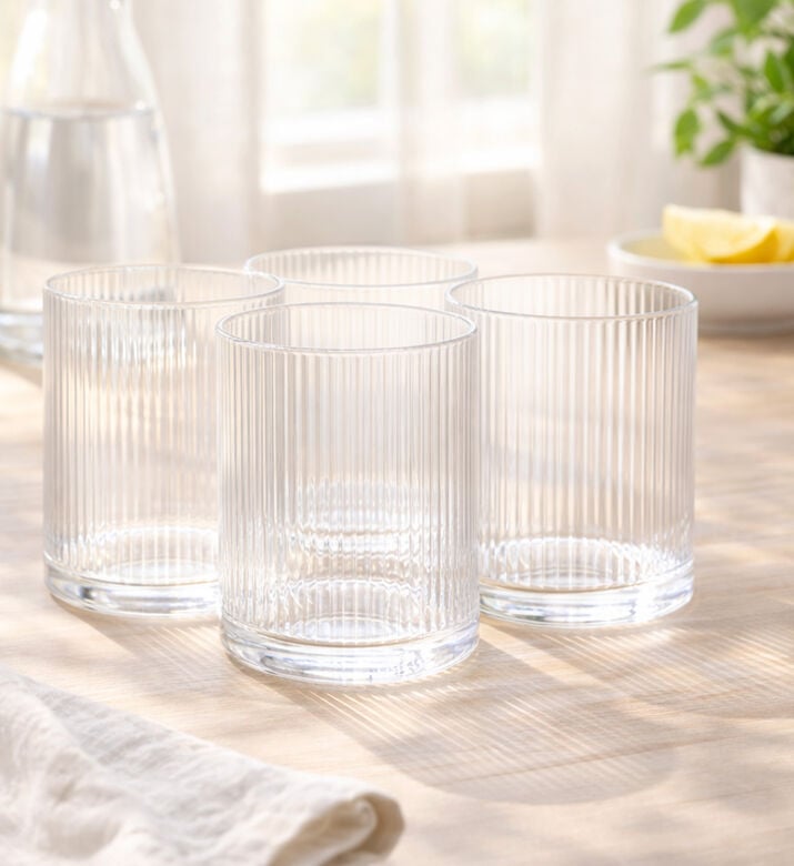 Home Deco and More Double Wall Stripe Drinking Glass 4-piece Set - 7.8xh10cm, Transparent, Packshot View