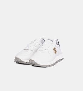 حذاء رياضي جلدي بلوغو معدني فضي اللون