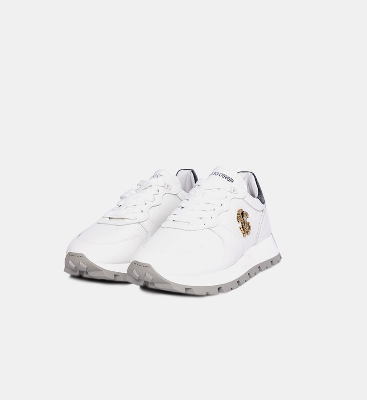 حذاء رياضي جلدي بلوغو معدني فضي اللون