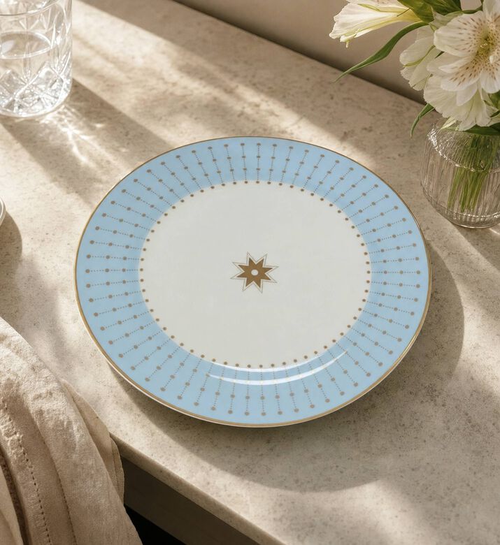 Imperial Gold Star Motif Bold Blue Rim Circular Plate, Model View