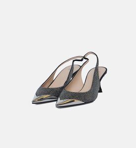 Satin Strass Med Heel Sandals