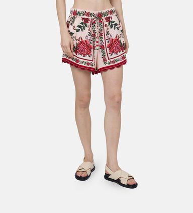 Floral-embroidery Scalloped Hem Shorts