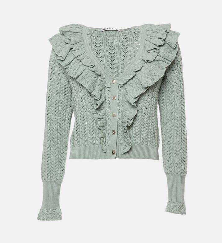 Alice and Olivia Eileen Ruffle V-neck Cardigan, Packshot View