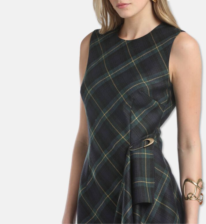 Luisa Spagnoli Geco Gold Safety Pin Checkered Midi Dress, Model View