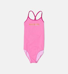 بدلة سباحة قطعة واحدة بطبعة شعار بخطوط متعرجة