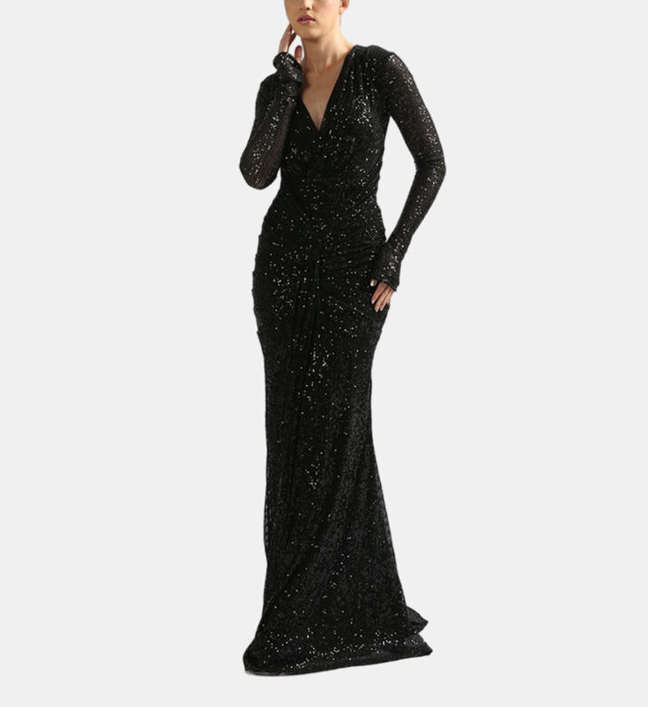 Sequined High-neck Maxi Gown
