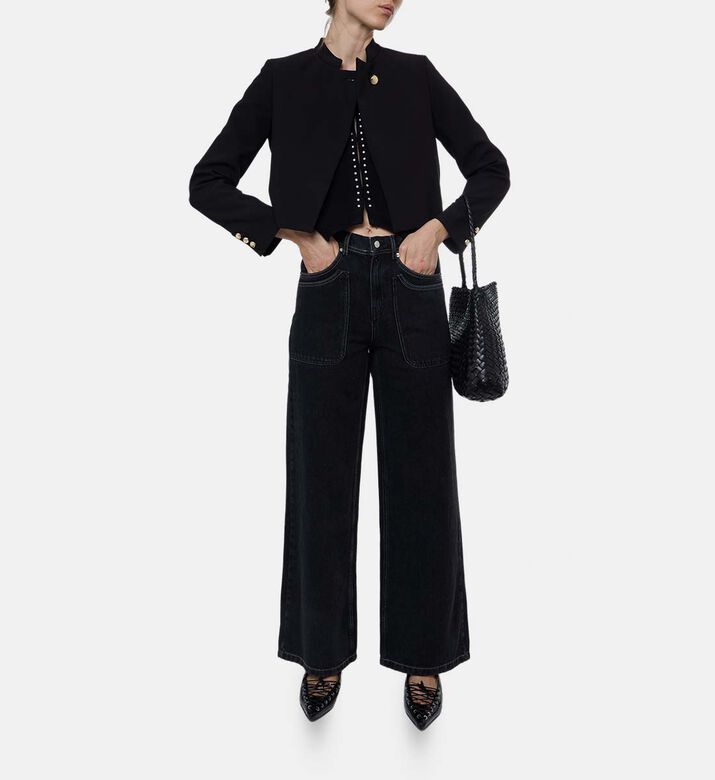 Ba and Sh Slip Pockets Wide-leg Denim Pants, Model View Ba and Sh Slip Pockets Wide-leg Denim Pants, Model View