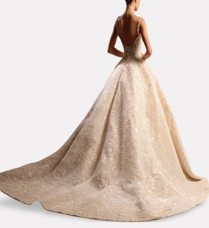 Michael Cinco Strap Gown Maxi Dress, Model View