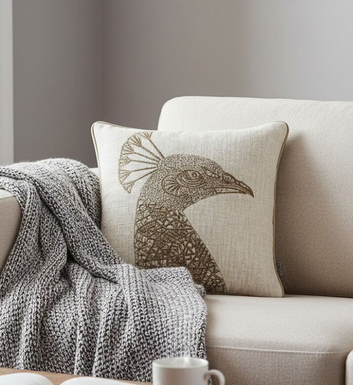 Home Deco and More Peacock Embroidered Piped Cushion, Packshot View