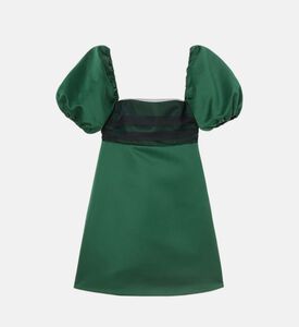 فستان بأكمام منتفخة باللون الأخضر والكحلي