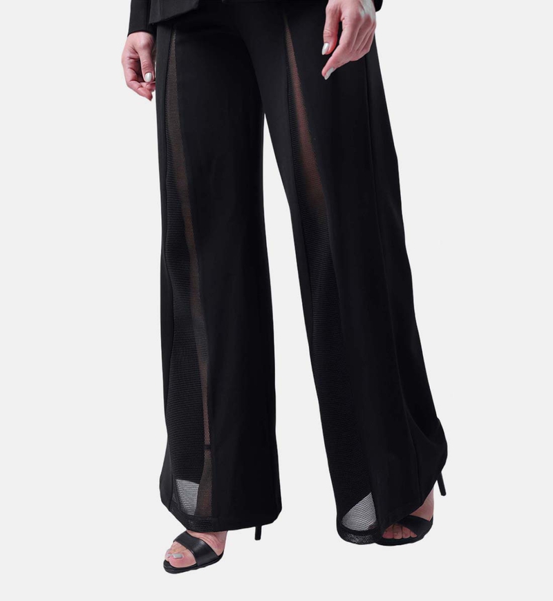 Wide Leg Crepe Mesh Trousers