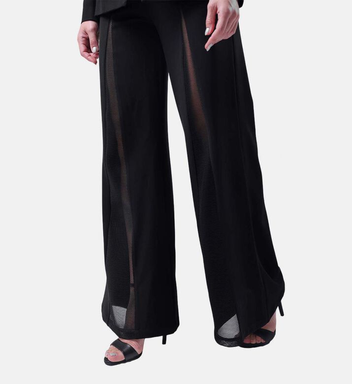 Wide Leg Crepe Mesh Trousers