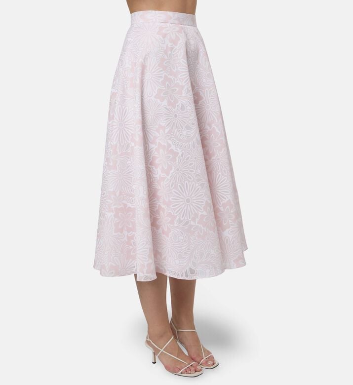 Blue For Burgundy Two-tone Floral Brocade A-lime Maxi Skirt, Model View