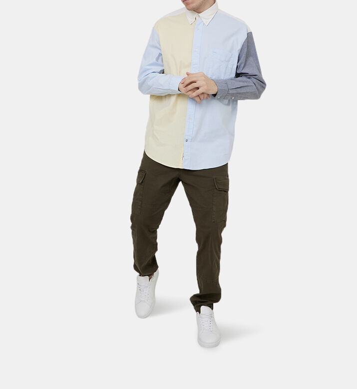 بلوزة منسوجة أكسفورد مقسمة بألوان سادة