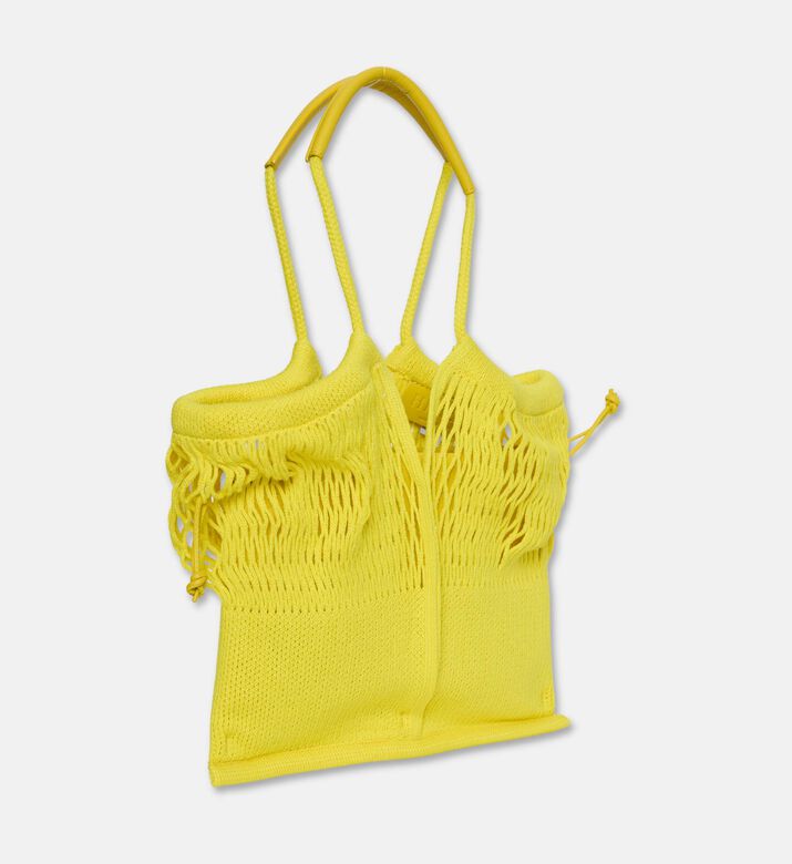 Hereu Leather-details Net Mesh Knit Tote Bag, Yellow, Packshot View
