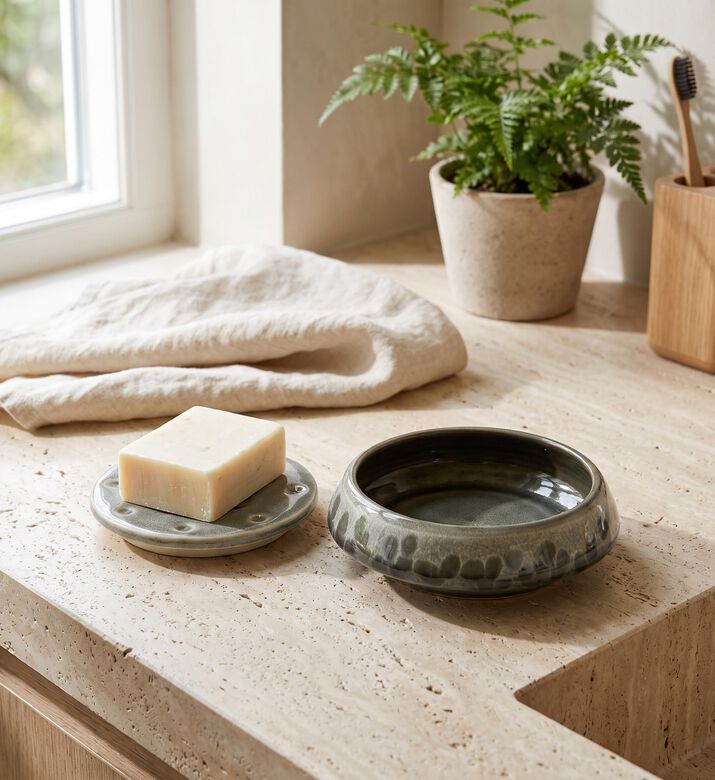 Aquanova Figo Ceramic Soap Dish, Green, Model View