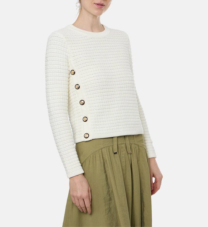 Ba and Sh Side Button-detail Long-sleeve Sweater, Ivory, Xs, Model View