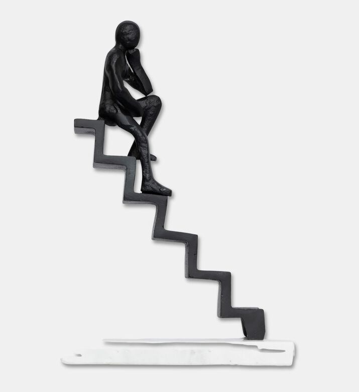 Home Deco and More Thinker Marble Base On Stairs Figurine, Packshot View