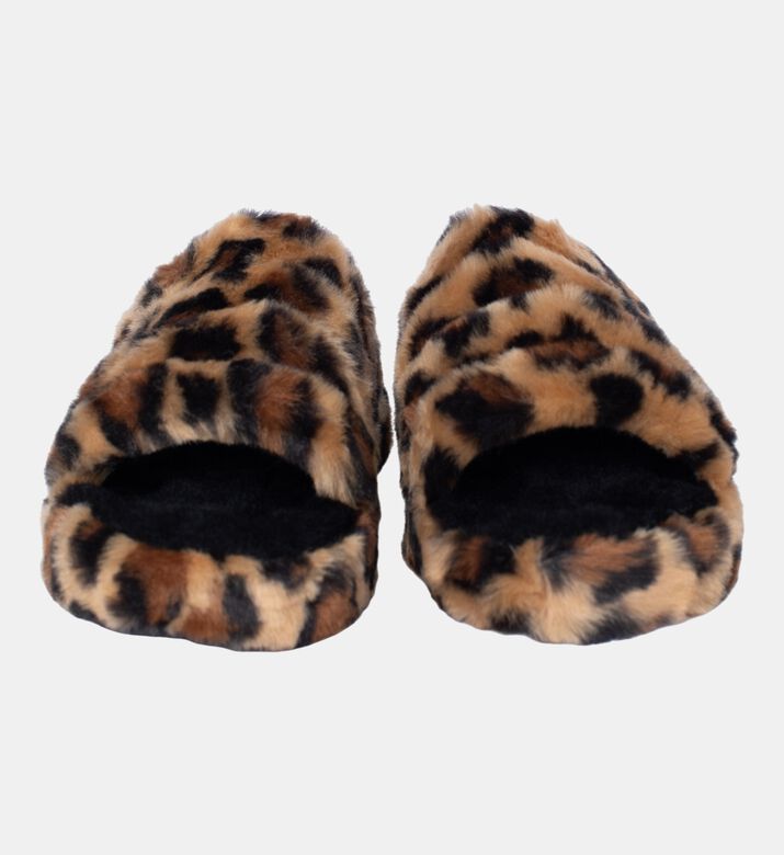 Kids Fluff Leopard Slide Slippers Kids Fluff Leopard Slide Slippers