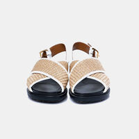 Fussbett Sandals Brown Leather And Raffie-effect Fabric