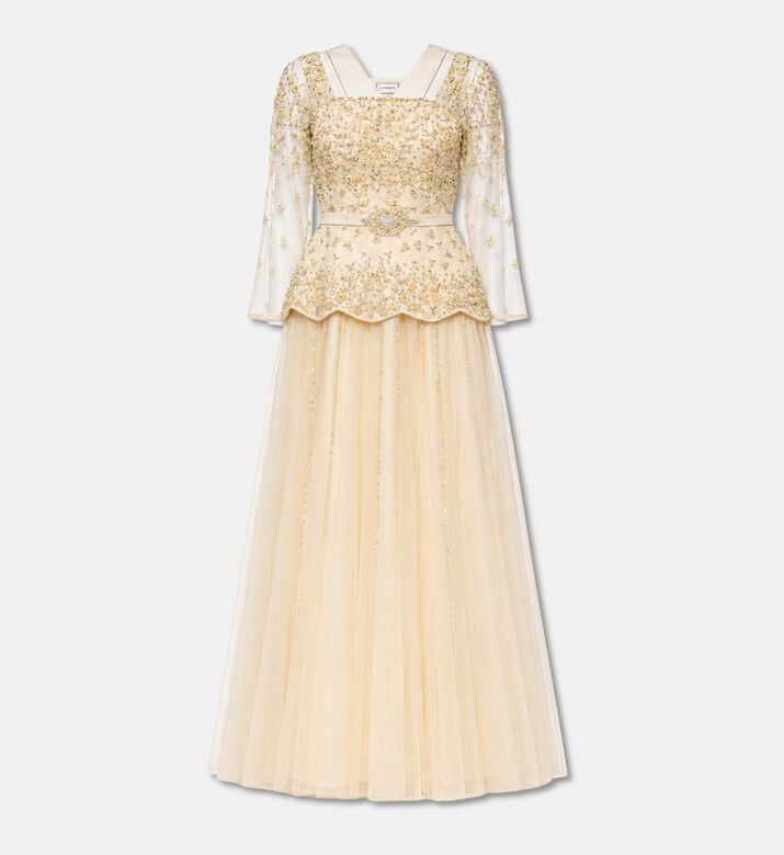 Suzy Matar Beaded Peplum Evening Gown, Packshot View