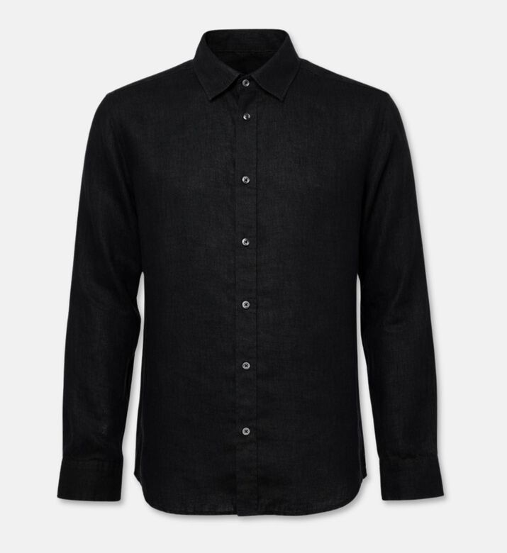 Galeries Lafayette Linen Button-down Classic Collar Shirt, Black, M, Packshot View