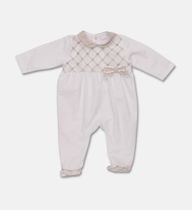 My First Collection Patterned Long-sleeve Rompersuit, Beige, 1m, Packshot View